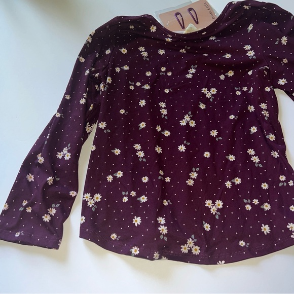 Emma & Elsa Size L 14 Long Sleeve Floral Burgandy Blouse With Hair Clip - Picture 4 of 9